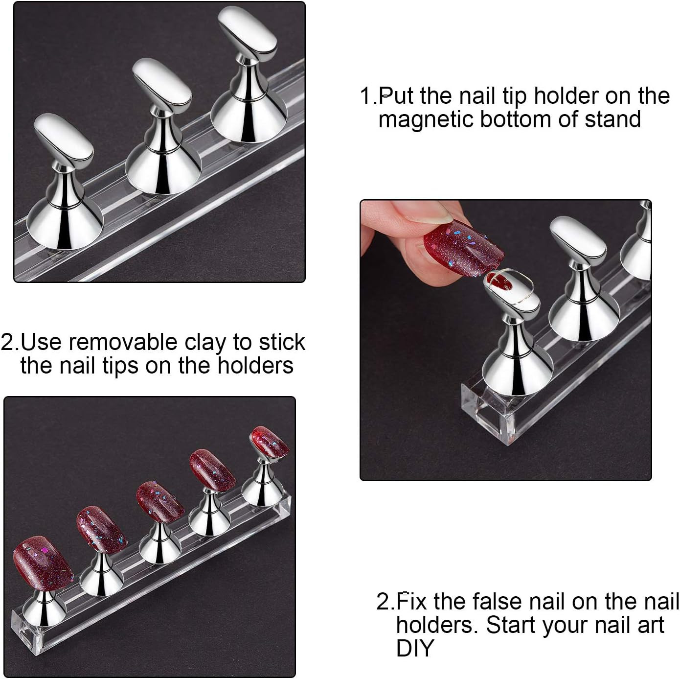 2 Sets Nail Stand Press on Nail Holder Magnetic Fake Nails Holder Acrylic Nails