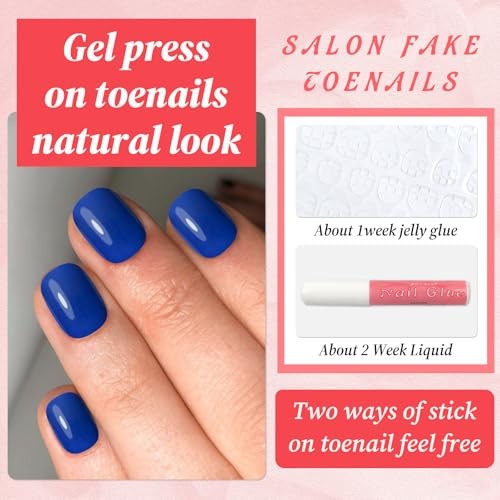 120Pcs Short Press on Nails – Royal Blue Fake Nails Glossy Square Glue
