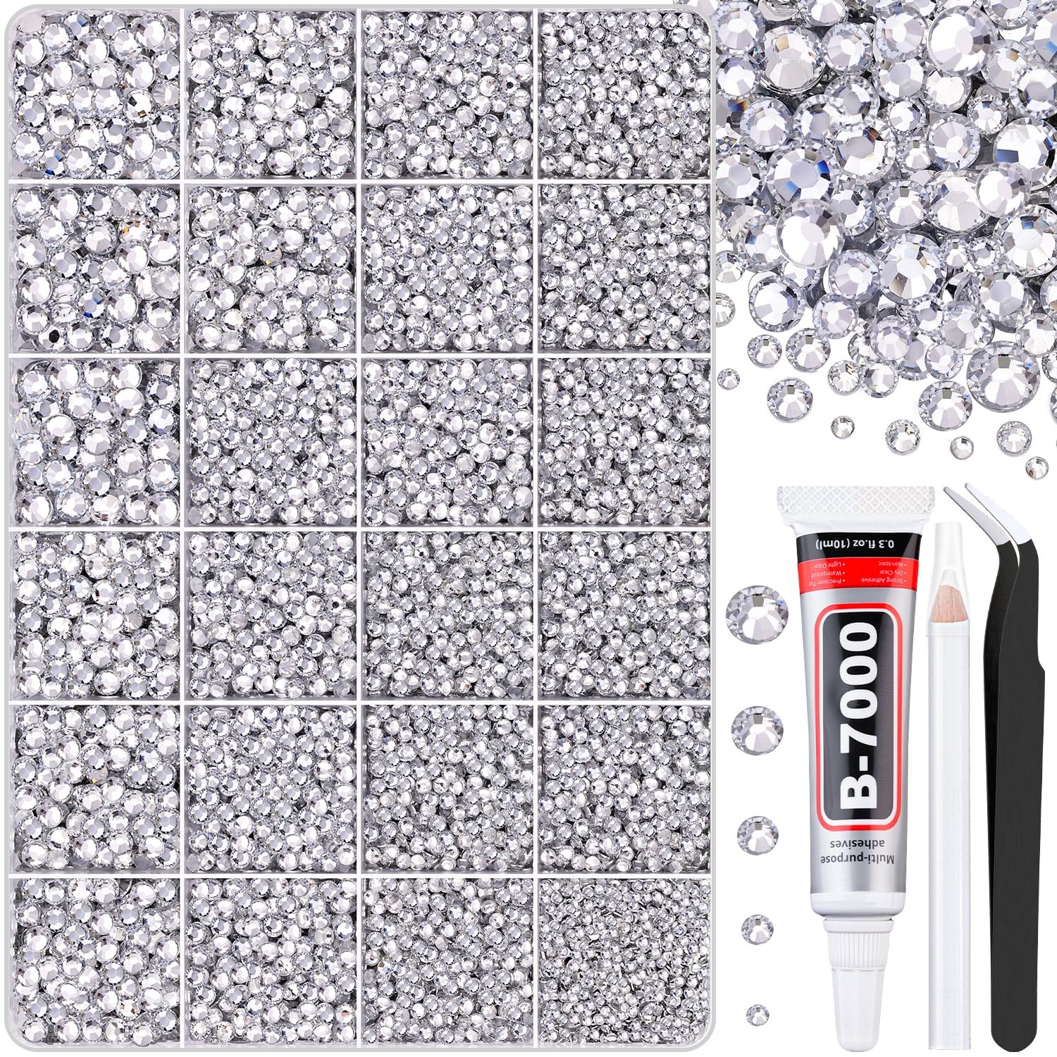 30000Pcs Clear Rhinestones for Bedazzling with B7000 Jewelry Glue, Bedazzler Kit