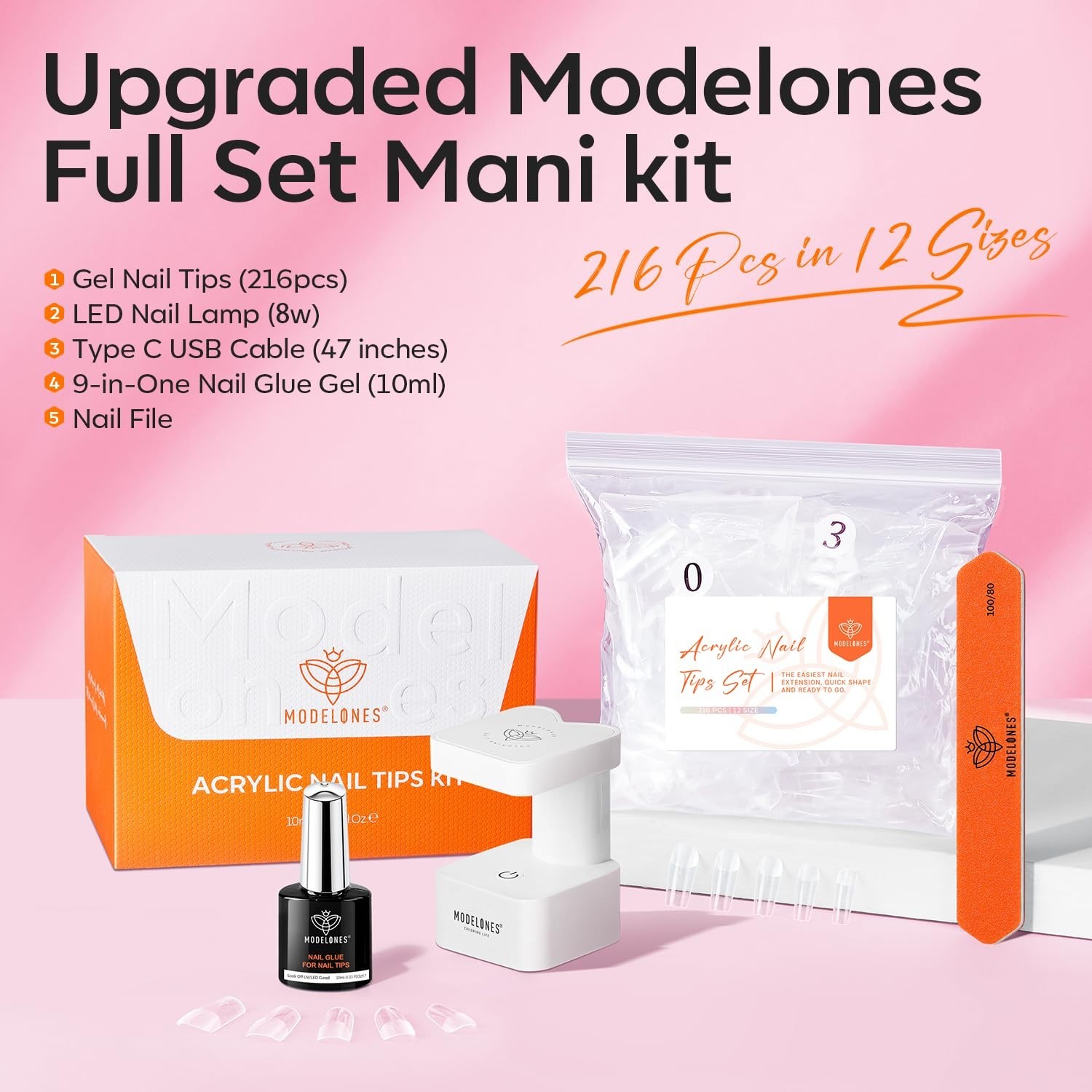 Gel X Nail Kit, Gel x Nail Tips Medium Square, 9-in-One Nail Glue & Portable U V