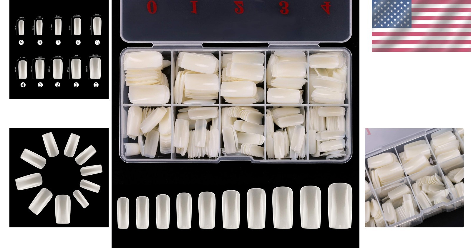 Professional Quality 500PCS Full Cover Nail Tips, 10 Sizes in Storage Case