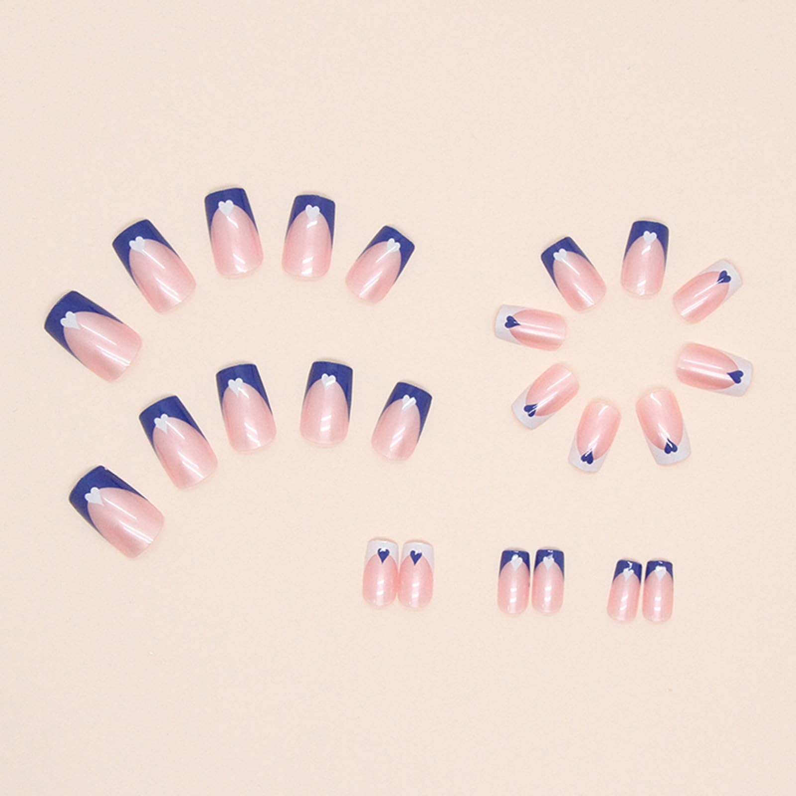 Press on Nails Short Medium Square Nails 24 Pcs, French Blue White Fake Nails…