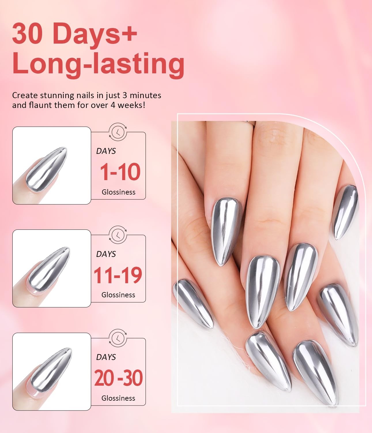 Pearl Chrome Nail Powder BISHENGYF -【Mirror Shinny Effect】 Magic Mirror Silve…