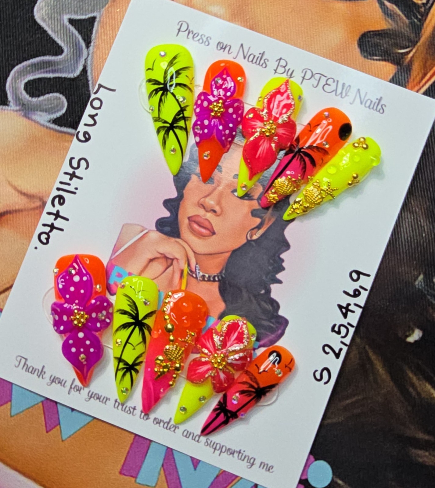 Handmade Gel Press On Nails, Small Size 2,5,4,6,9 Long Stiletto