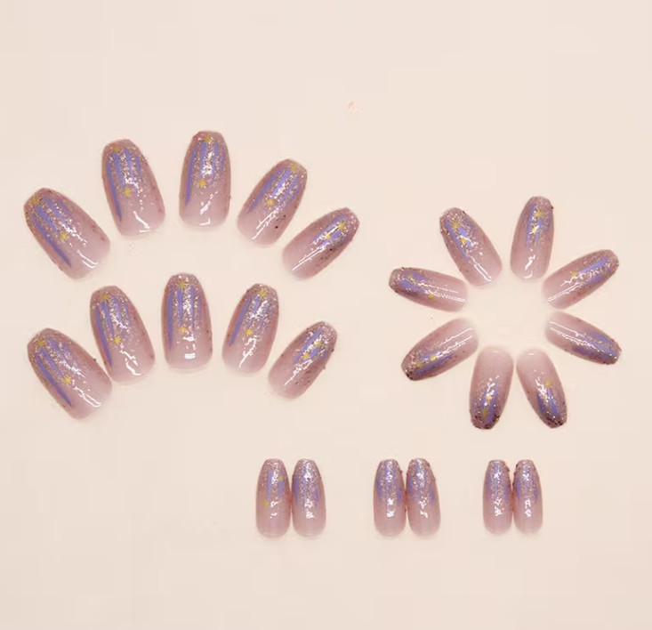 Presson Fingernails 24pcs of Short Ballet-Style Press-On Nails in ShimmeringF025