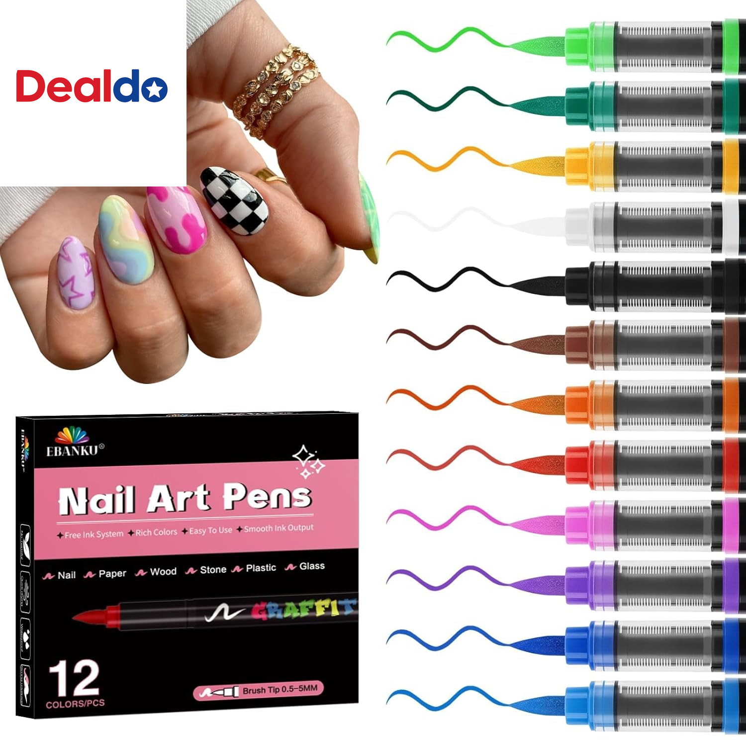 Nail Art Pens Beauty Gift Set, 12 Colors Quick Drying Soft-Tip Nail Polish Pens
