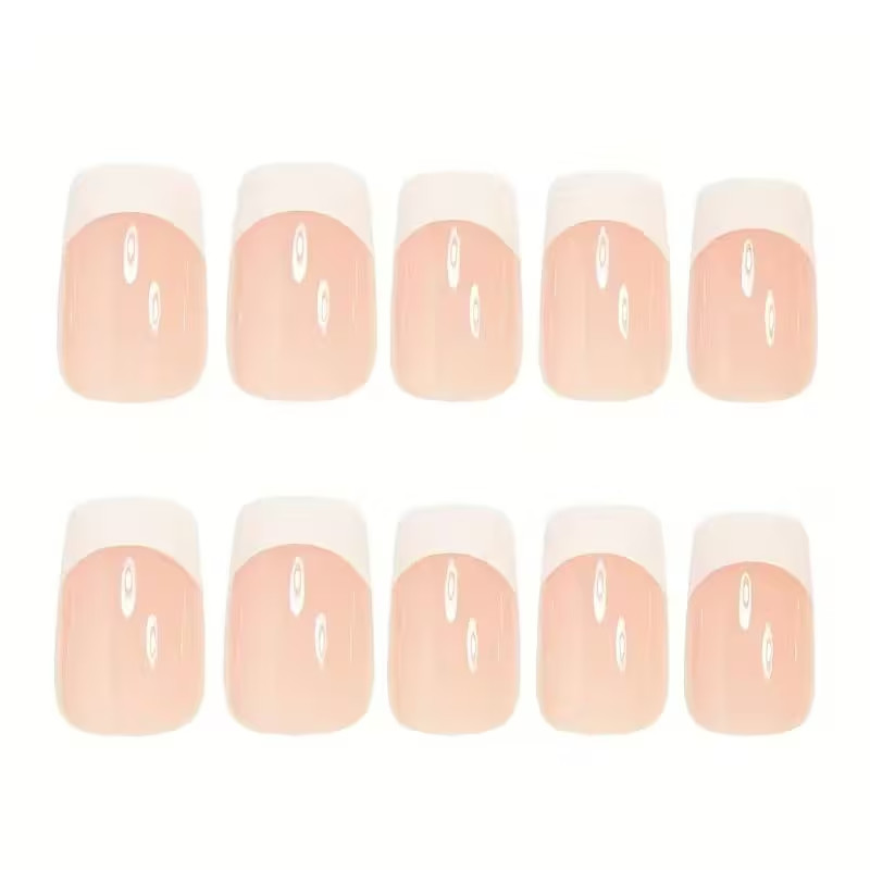 24pcs Square Medium Press-On Nails, Classic White French, Glossy Finish