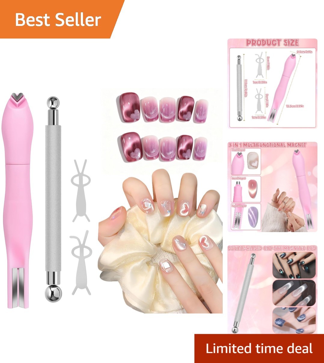 Professional 4-Piece Cat Eye Nail Magnet Kit with Dual-Ended Pen & Bunny Guides