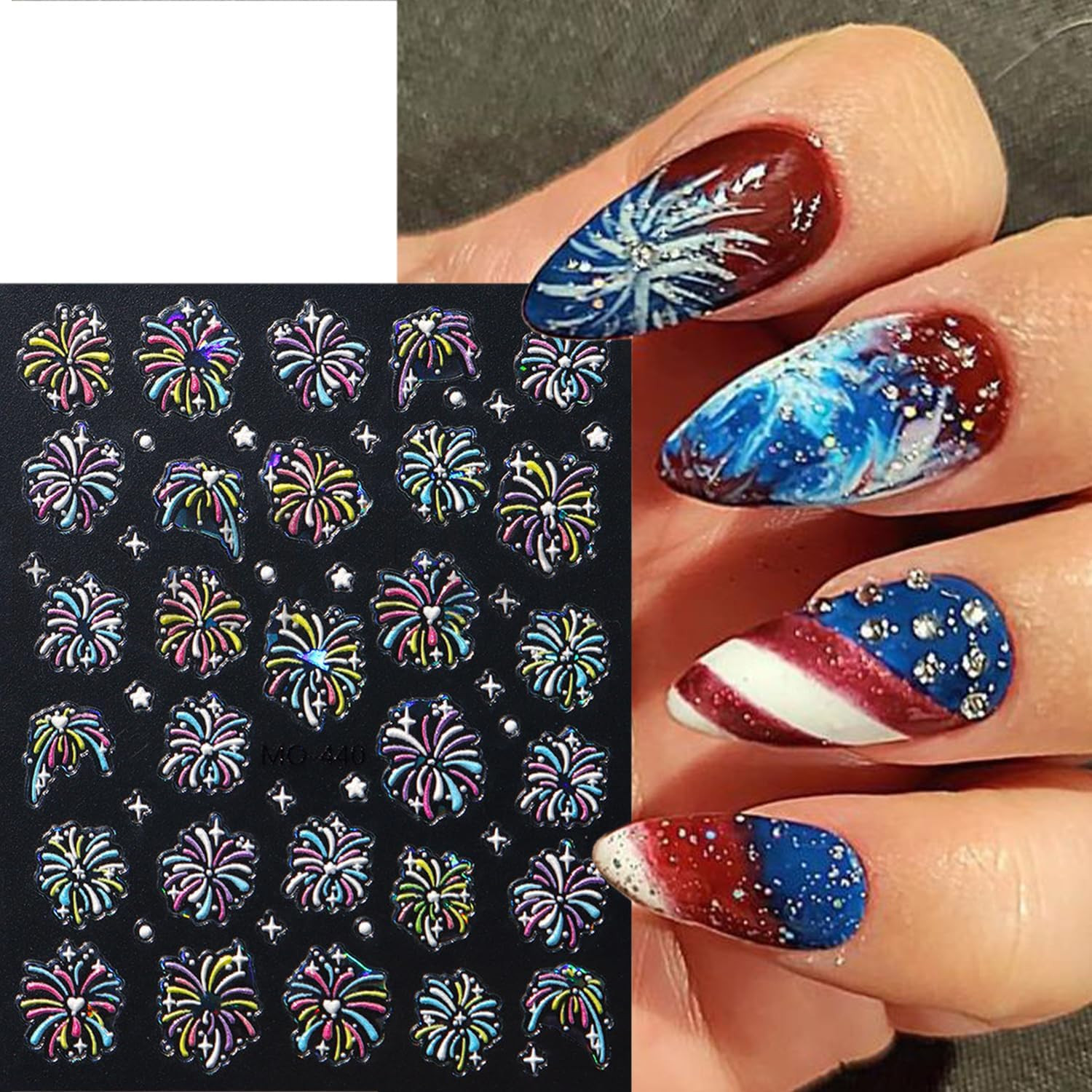 3 Sheets 4Th of July Nail Decals for Nail Art 5D Embossed Nail Art Stickers
