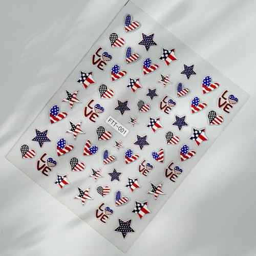 4th of July Nail Art Stickers Star Heart America Flag Patriot Nail style1