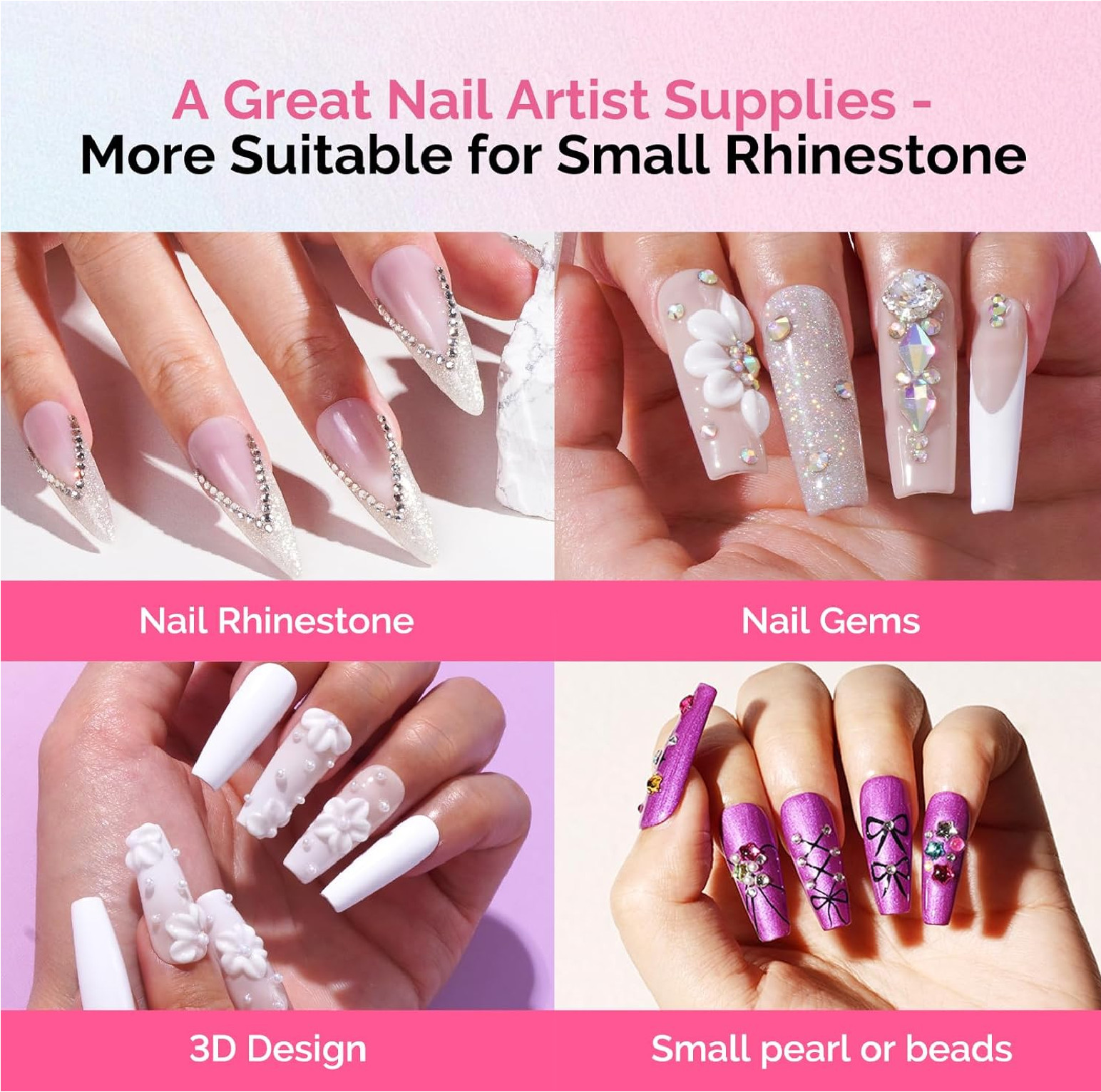 2Pcs Nail Rhinestone Glue, 3D Gel Nail Art Design Strong Adhesive Nail Gem Glue