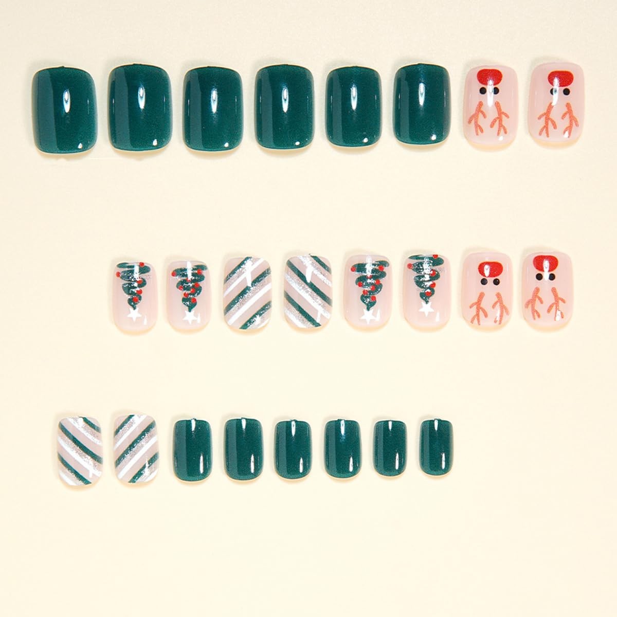 24Pcs Christmas Press on Nails Extra Short Square Green False Nails Nude Fake…