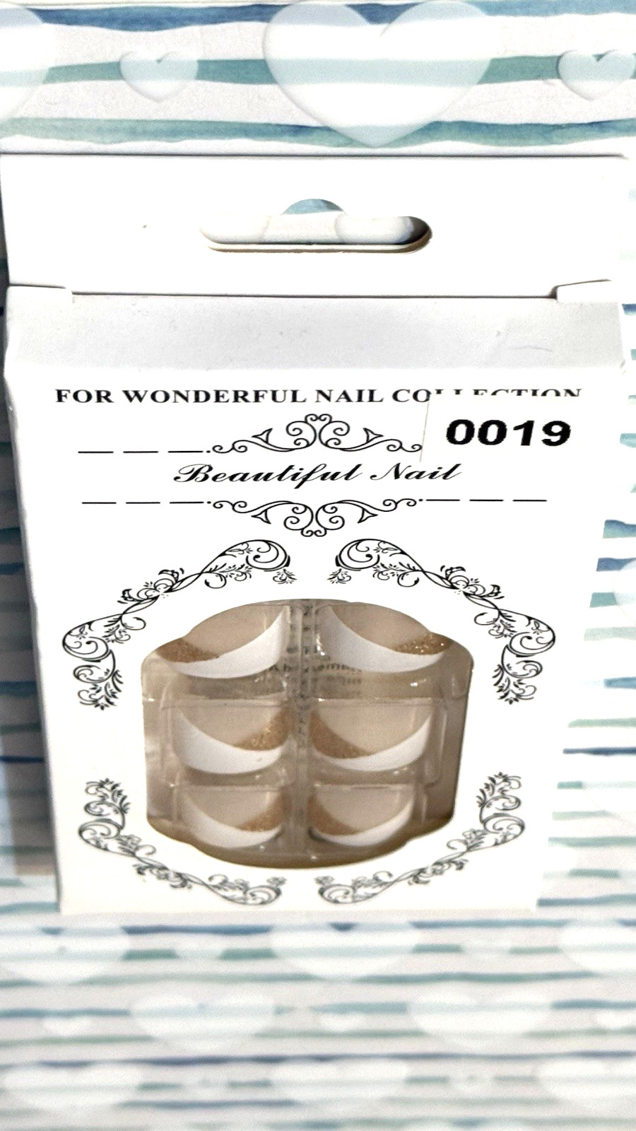 For Wonderful Nail Collection NUDE with WHITE and GOLD FRENCH Fake Toe Nails NIB