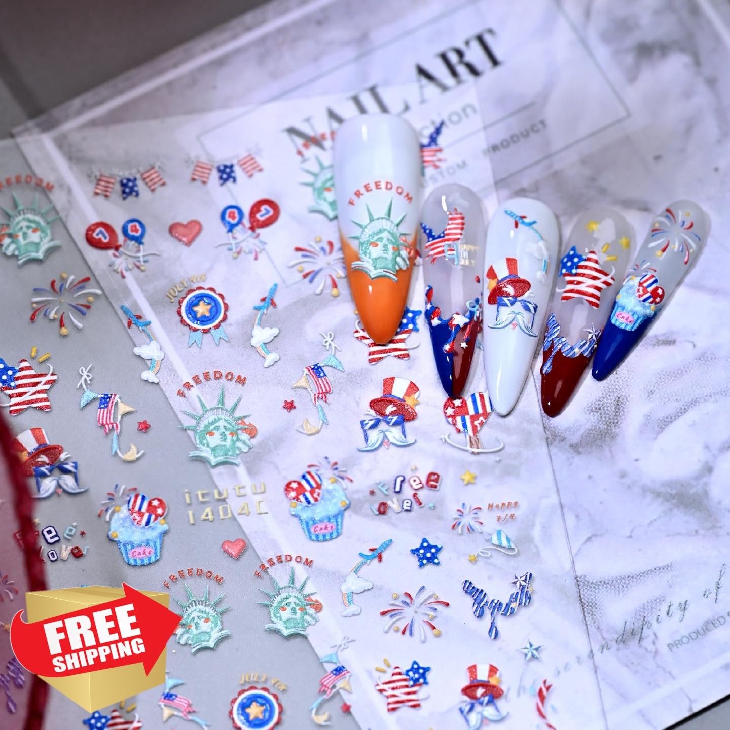 Quezadyl 3 Sheets 4th July Nail Stickers Independence Day Flag
