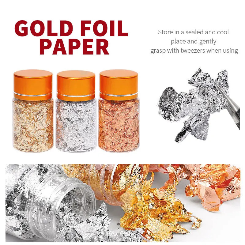 1 caja de copos de pan de oro, papel de aluminio, lentejuelas para decoración de