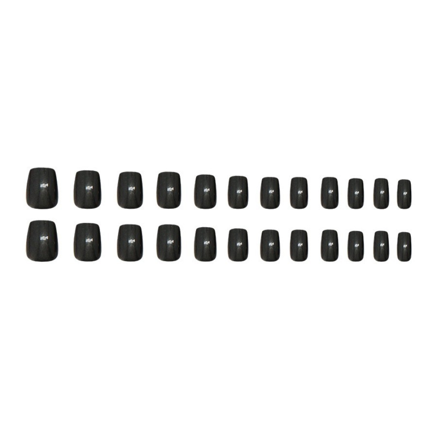 Press on Nail – Black Silver Cat Eye, Short Square Fake Nail, 48 Piece Set