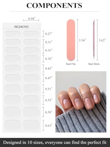 Semi Cured Gel Nail Strips, 20PCS Clear UV Gel Nail Stickers Transparent Gel