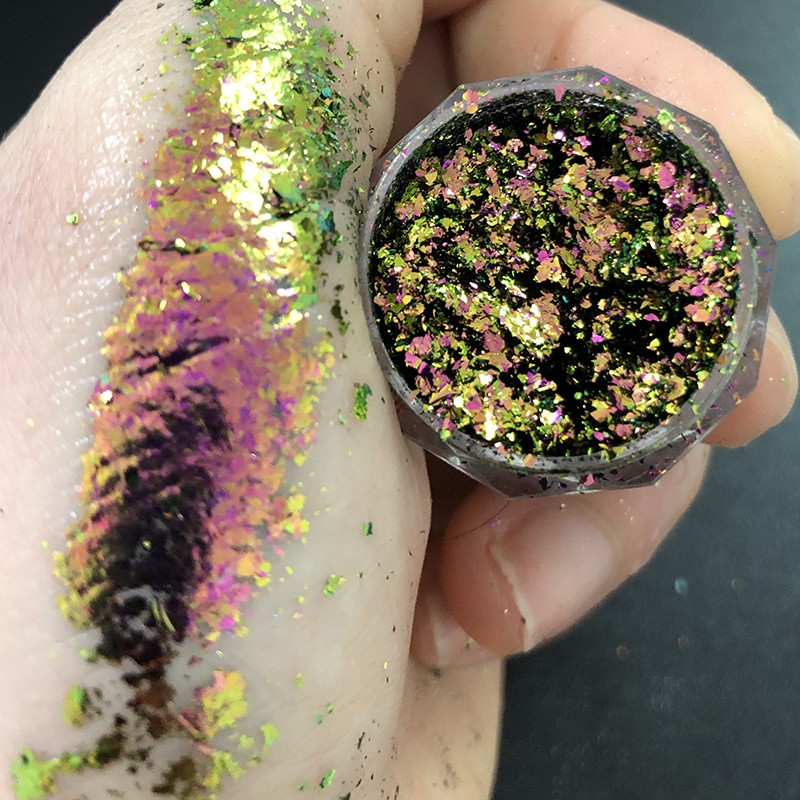 1 Jar AURORA Chrome Nail Art Flakes Multi Chrome Chameleon Peacock Galaxy Chrome