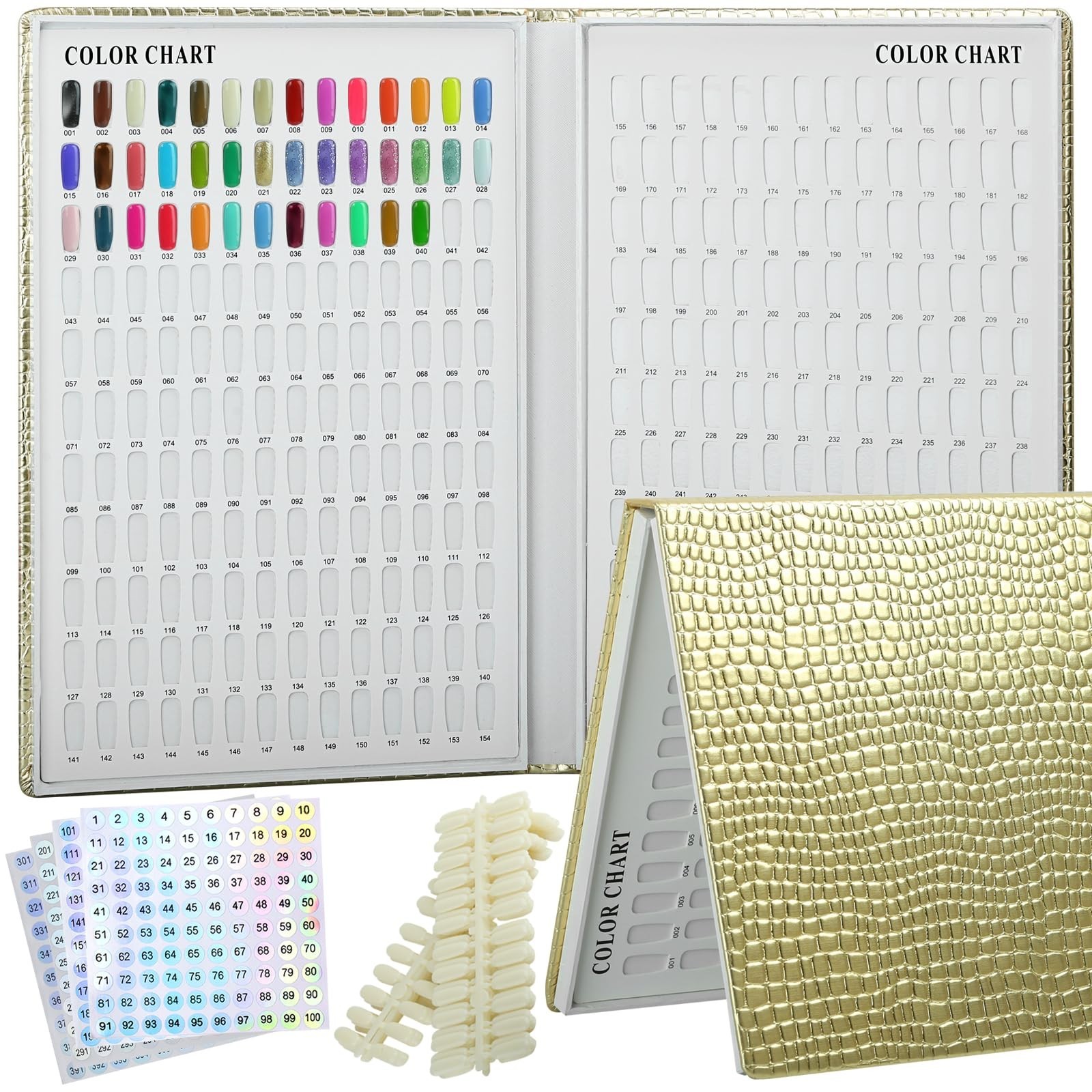 308 Colors Nail Swatches Book with 360 Tips & Number Labels – Gel Polish Color C