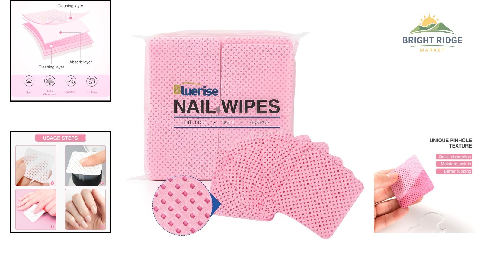 Professional Nail Wipes, 600 Pack Lint Free Pads for Gel and Acrylic Cleaning
