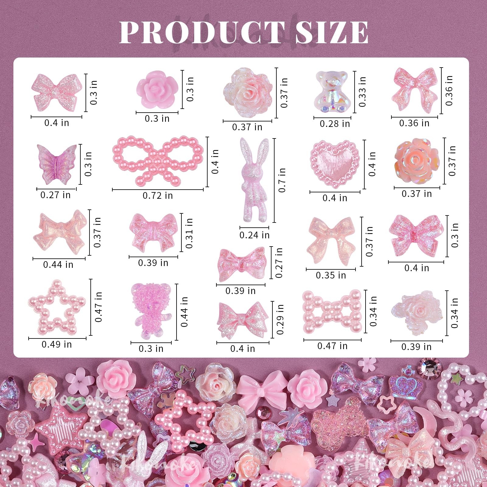 400Pcs Pink Nail Charms Kit, 3D Nail Gems and Rhinestones Flatback Pearls Mix…