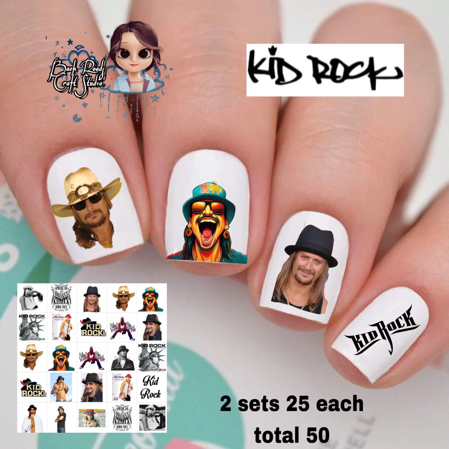 Kid Rock Band Waterslide Nail Decals Set Of 50 Bonus & Instructions