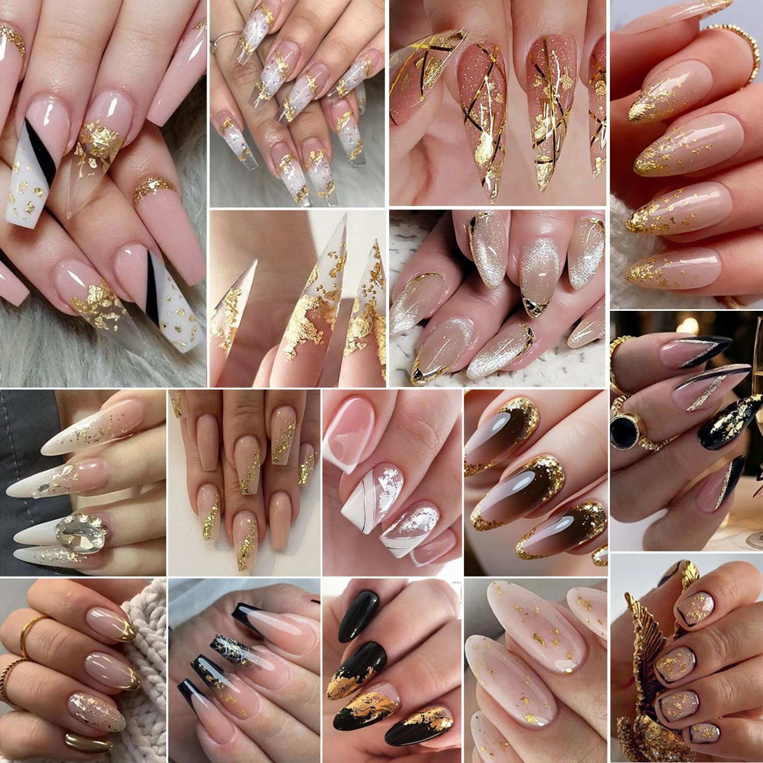 Holographic Nail Glitter Gold Foils for Kit, 12 Grids Sparkly Ultra-Thin Aluminu