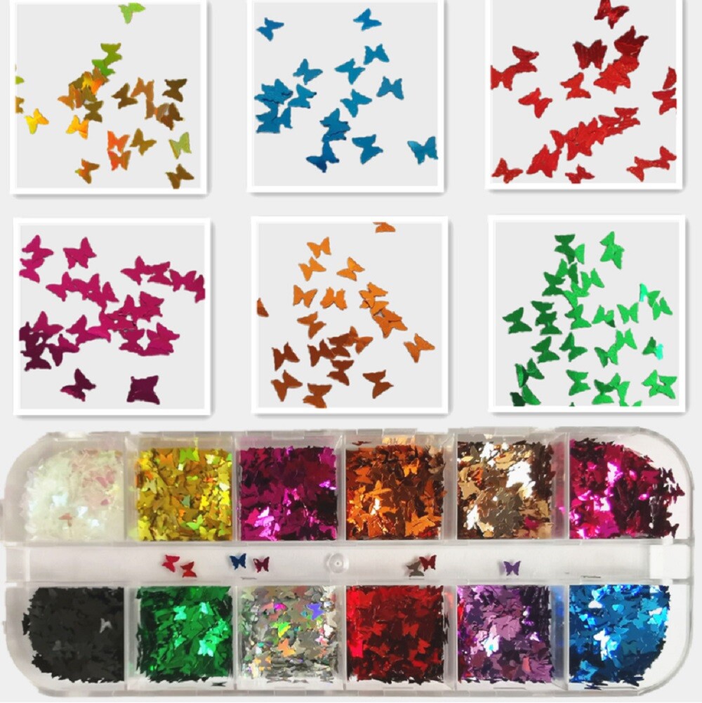 3D Laser Butterfly Nail Sequins – Colorful Glitter Foil Flakes Art Decoration Se