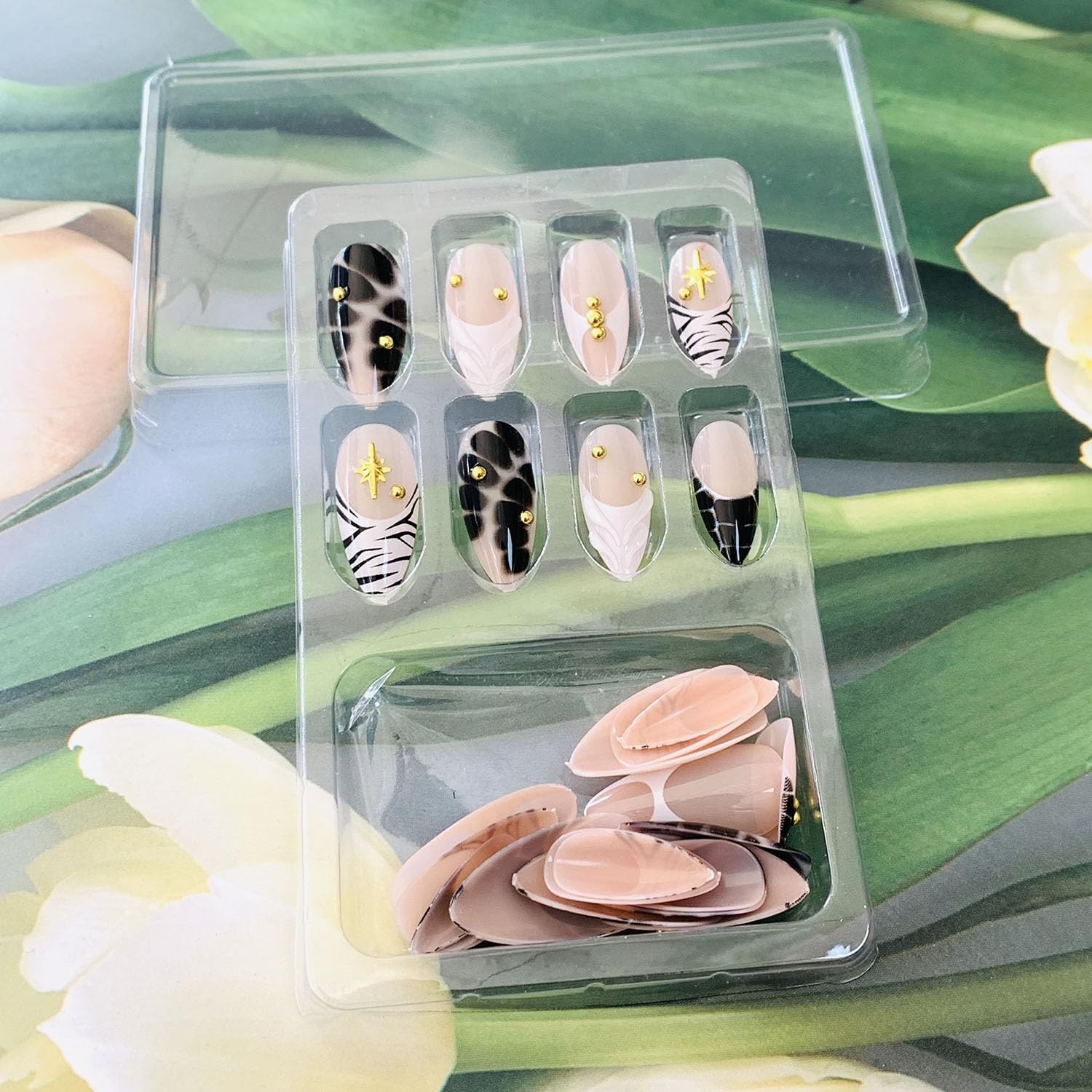 Press on Almond Nails Medium Length Glossy Full Cover Acrylic Almond Shaped F…