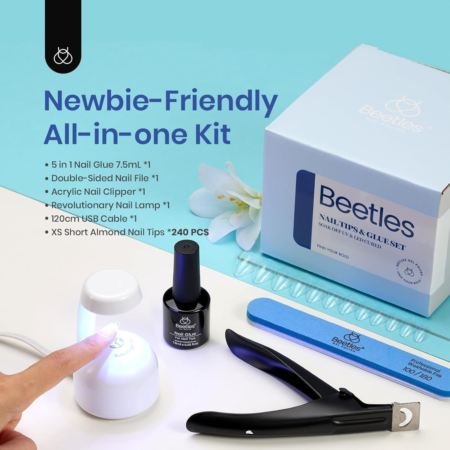 Gel Nail Kit, Short Almond Nail Tips Easy Extension Set 240 Pcs | Pre Shaped Cle
