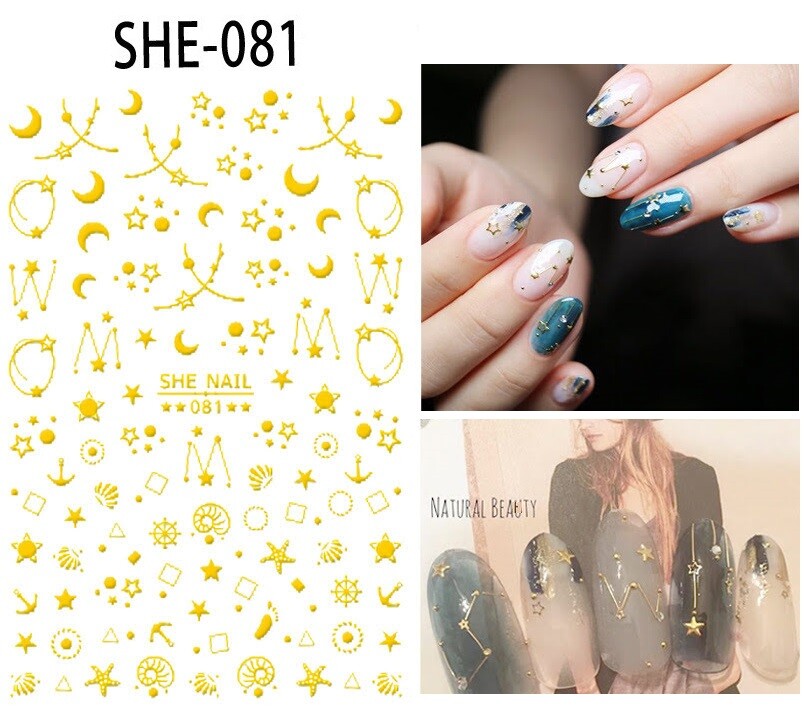 New 35 Styles 3D Gold/Silver Nail Art Sticker Rose Flower Circle Star Line Decor