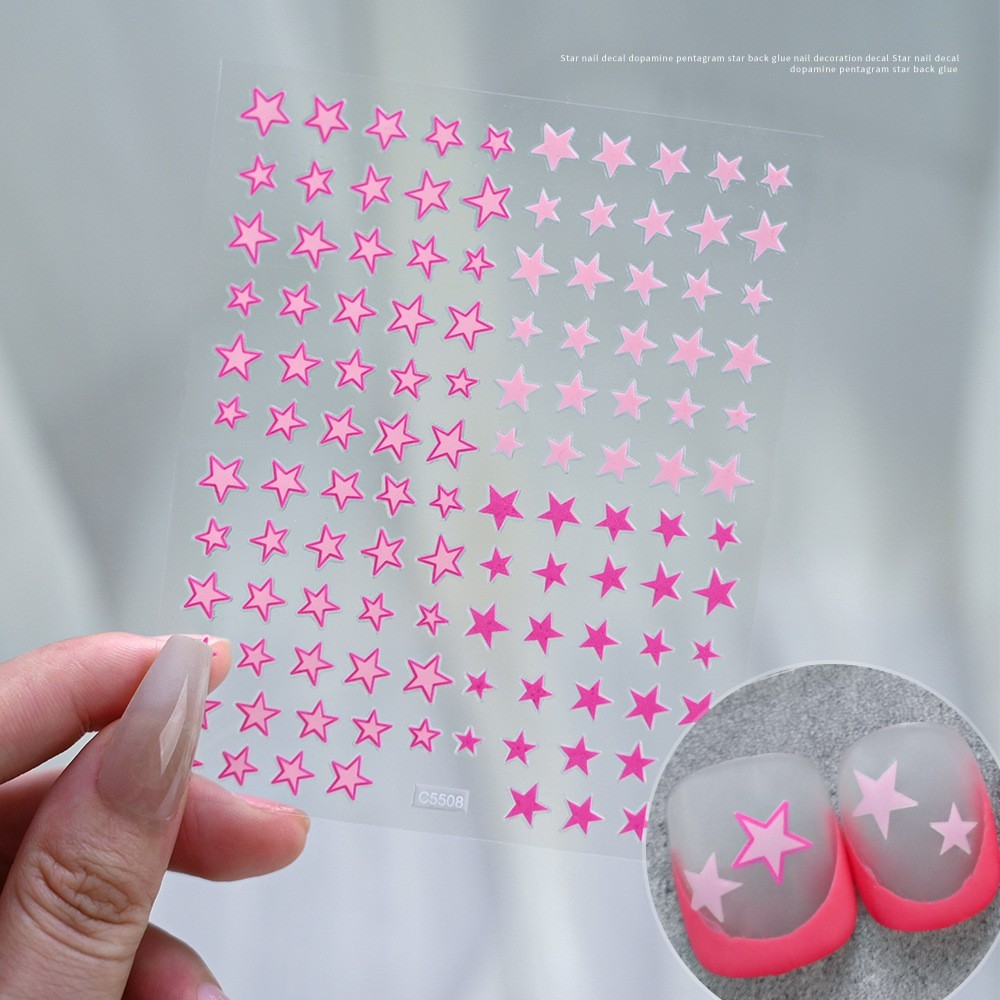 4Pcs Set Nails Stickers Blue Pink Star Heart Decals 3D Self-Adhesive Peel NH30