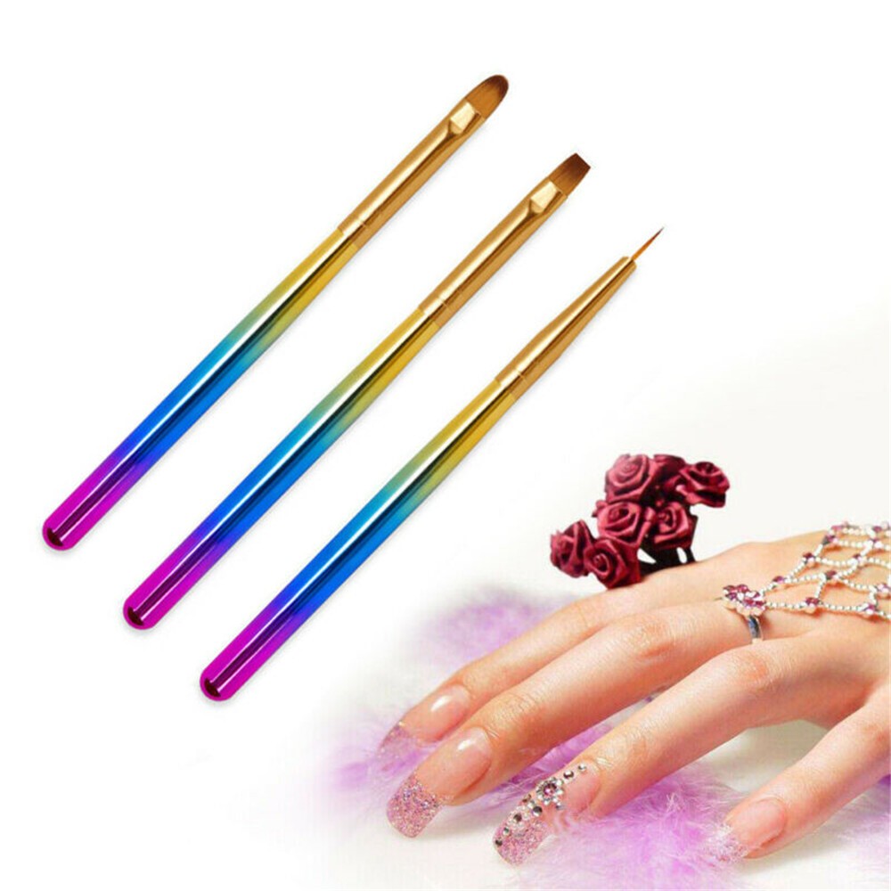 3 Pack Acrylic Nail Art UV Gel Brush Nylon Tips Painting Liner Pen Manicure Tool