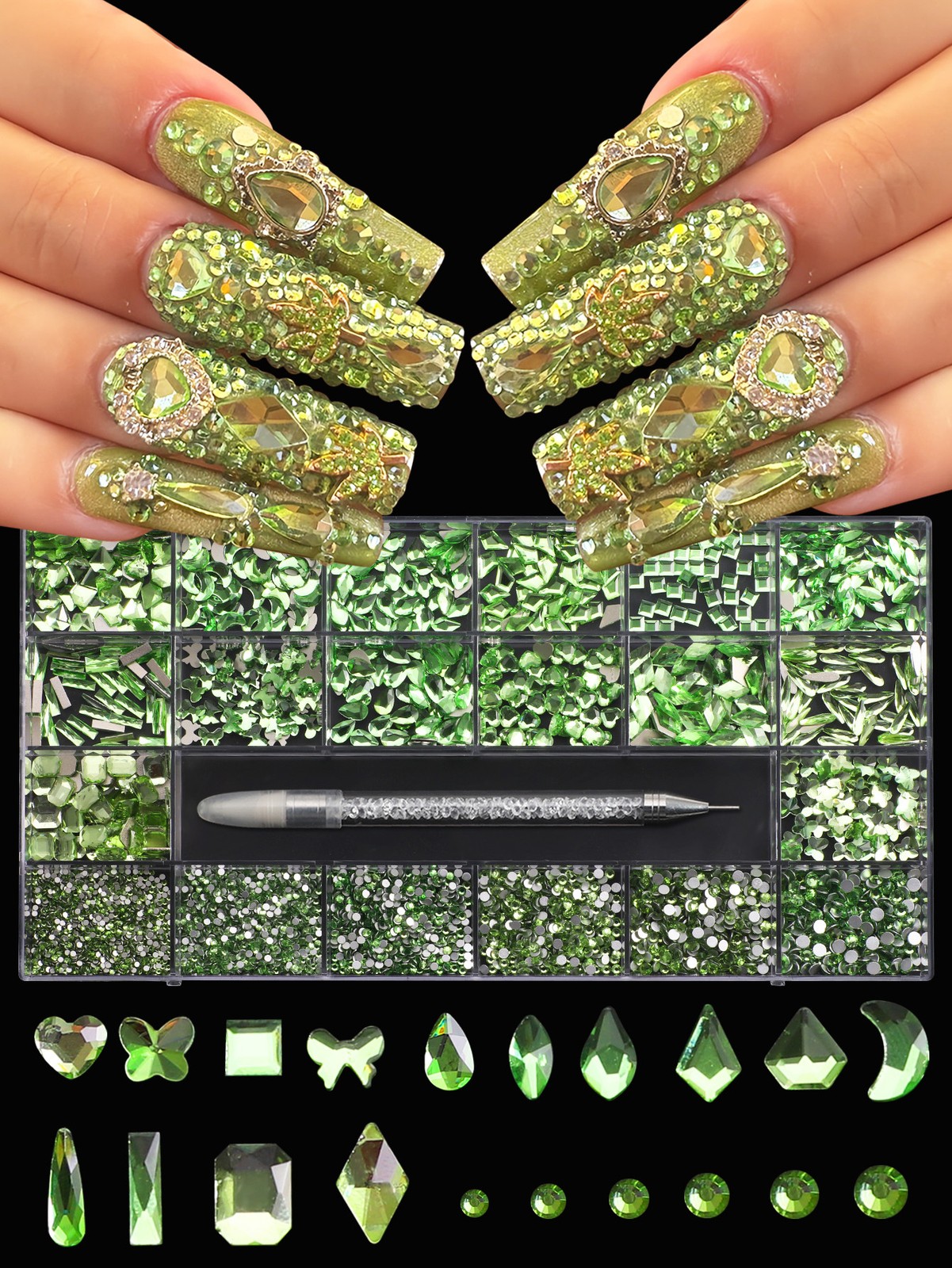 21 grid nail art diamond flat bottom glass diamond multi-style special-shaped di