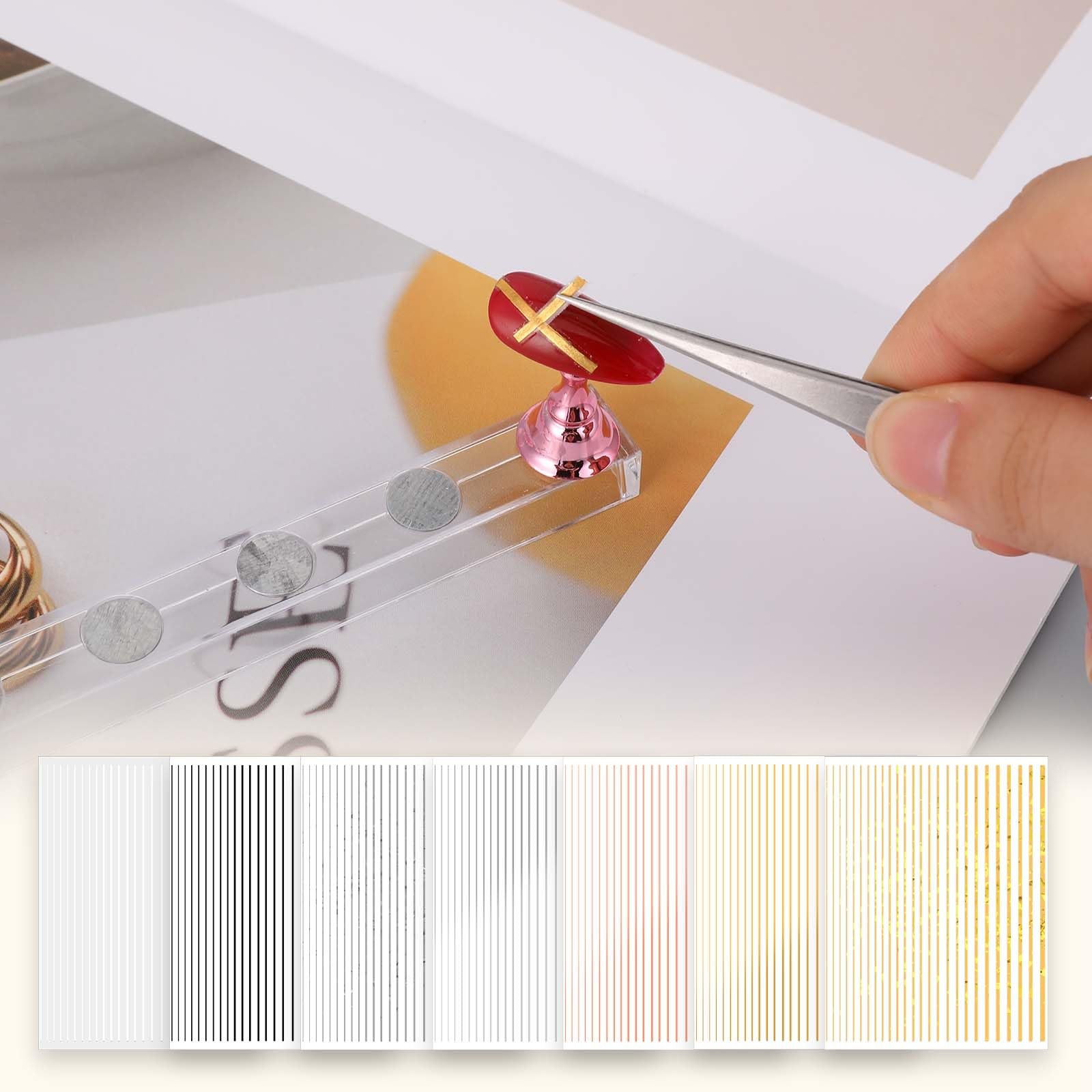 7 Sheets Line Nail Art Stickers Gold and Silver, Metallic Nail Striping for