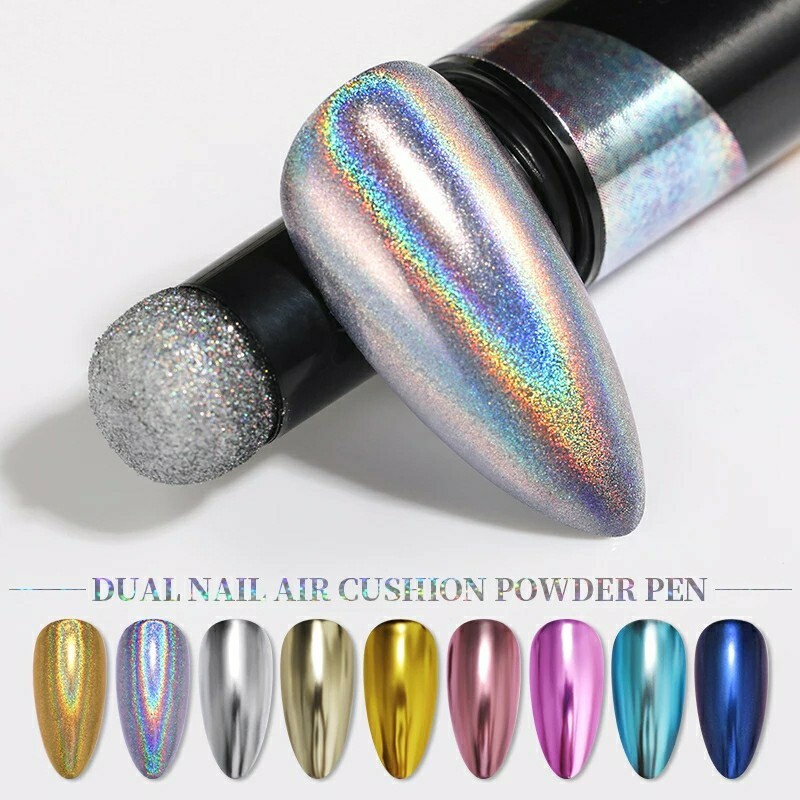1pc BORN PRETTY dual Mirror Cushion Powder Pen Nail Art Chameleonic Glitter