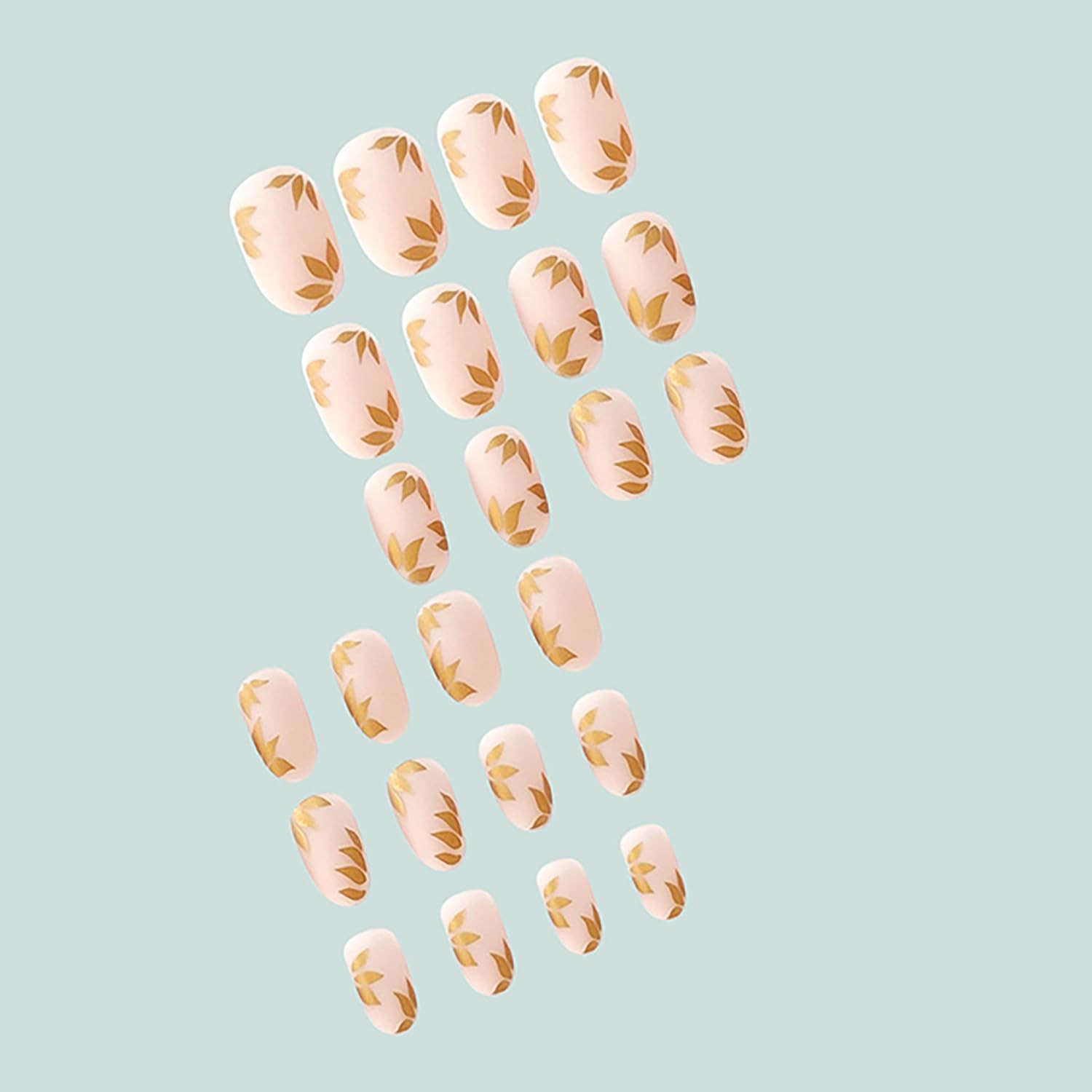 Press on Nails Short Length Almond Shaped Artificial Acrylic Fingernails Gold Le