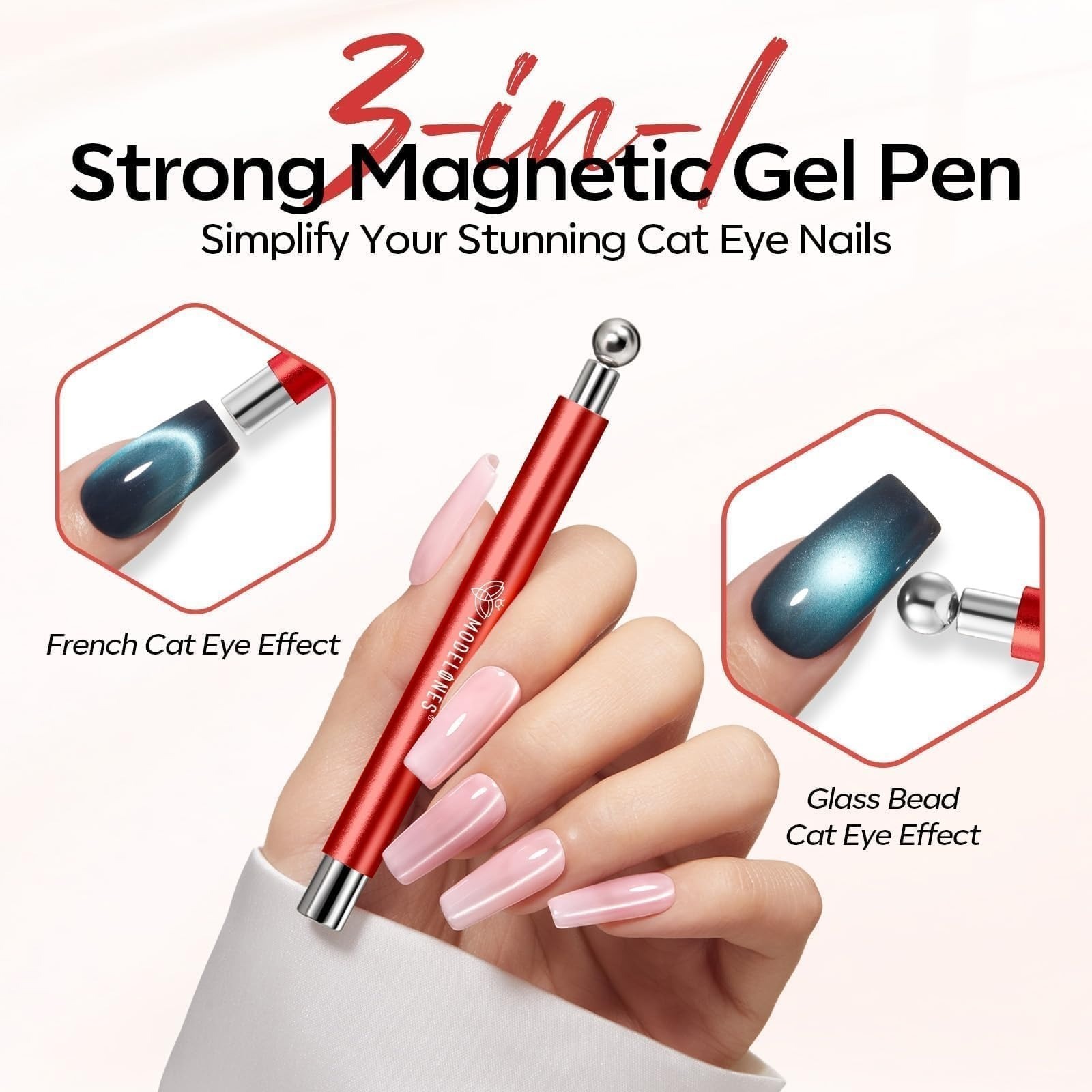 Modelones Cat Eye Magnet 5PCS 3-in-1 Dual-head Nail Art Tool