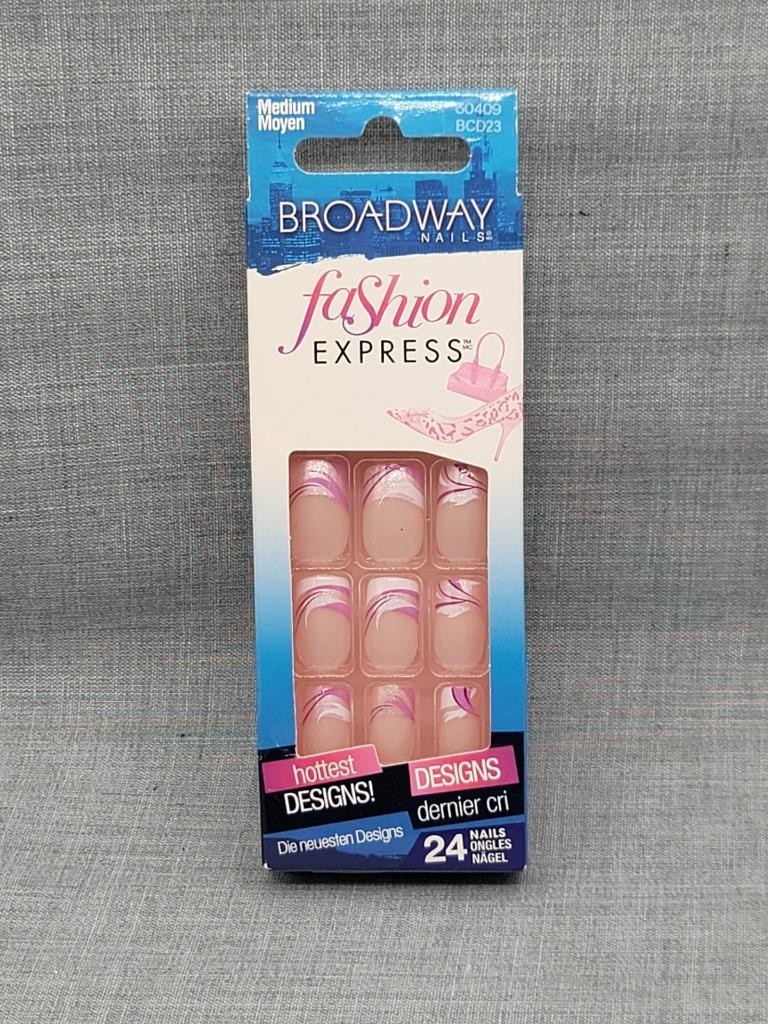 Kiss Broadway Fashion Express 24 Nails Medium Purple Pink White French Manicure