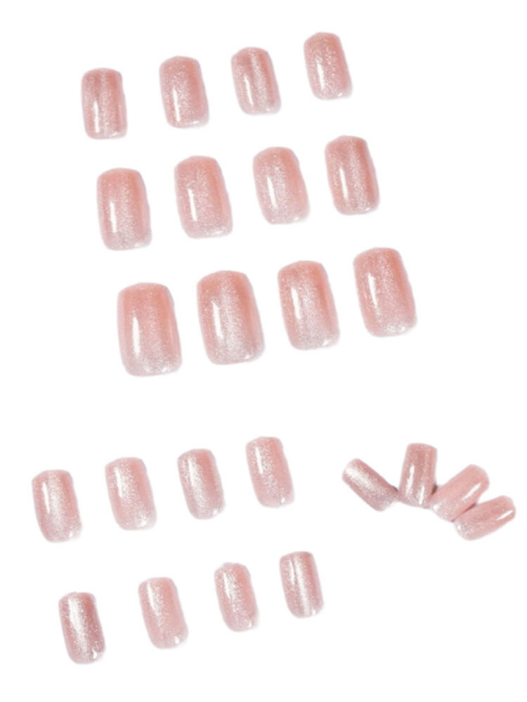 Diamond Cat Eye False Nails Medium Square Press on Nails for Nail Art 24pcs