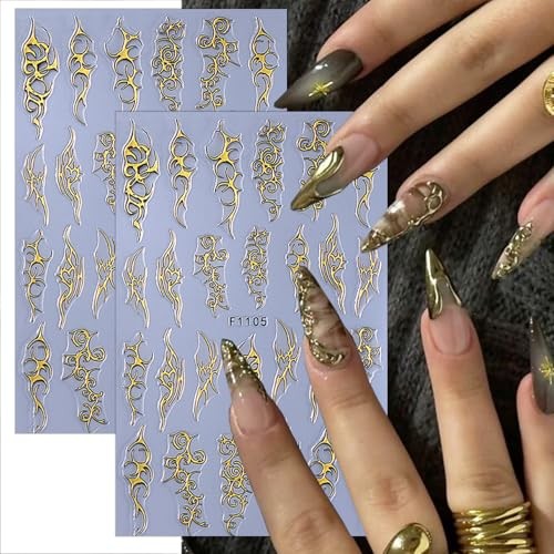 8 Sheets Goth Nail Stickers for Nail Art 3D Punk Style Black Belt Nail Goth-8