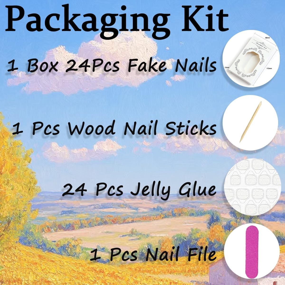 24Pcs Fall Press on Nails Medium Almond Fake Nails Fall Floral & Leaf Style-6
