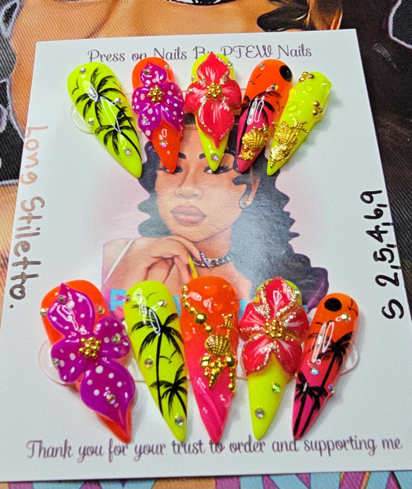 Handmade Gel Press On Nails, Small Size 2,5,4,6,9 Long Stiletto