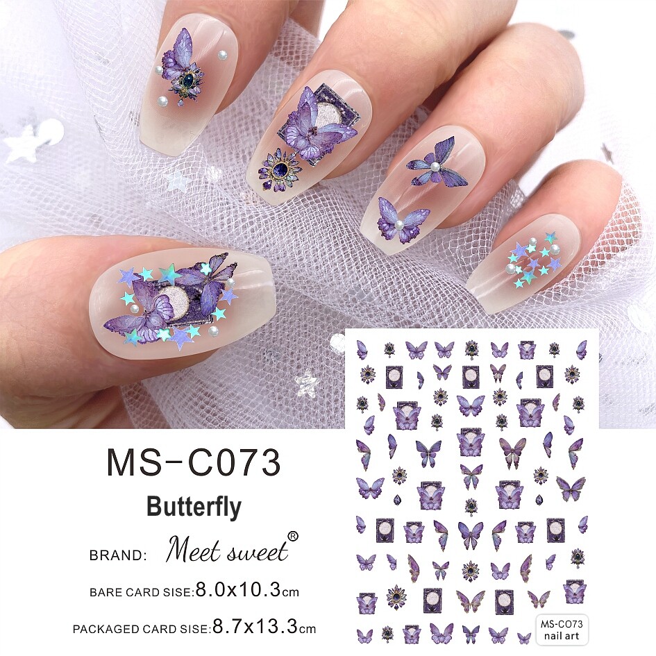 Purple Butterfly Nail Stickers Frame Design Blue Butterfly Nail Decals