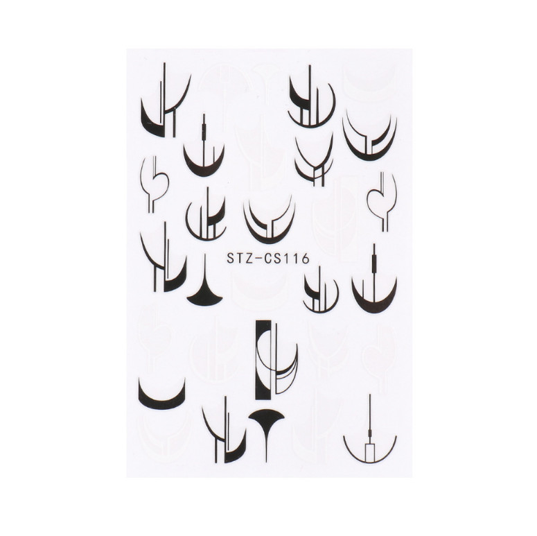 3Pcs Holographic Black White Pink French Geometry Lines Nail Sticker Decal NS7