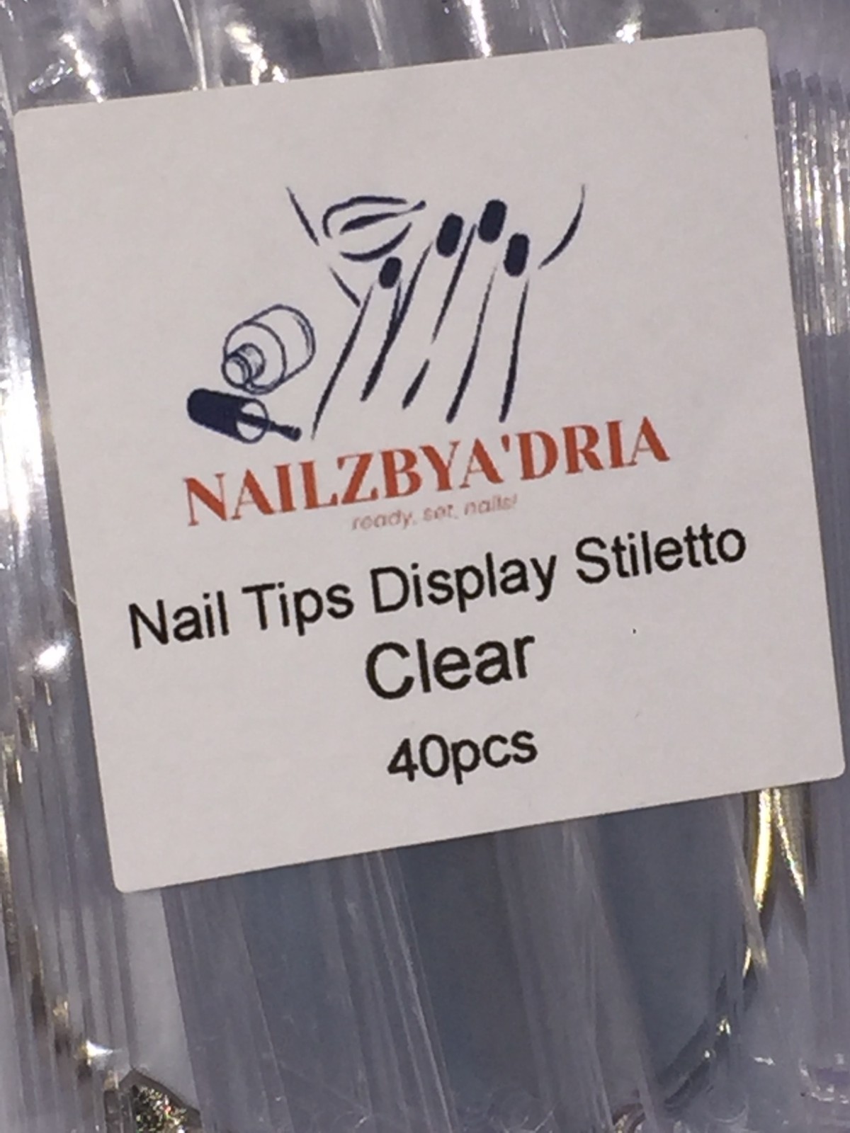 NEW 40 Pcs Stiletto Nail Art Tips Pop Stick Display Fan Fashion Ring Clear DIY