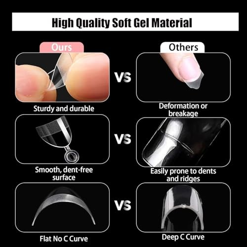 480Pcs Extra Short Half Cover Almond &Tapered Square Nail Tips Gel x Clear