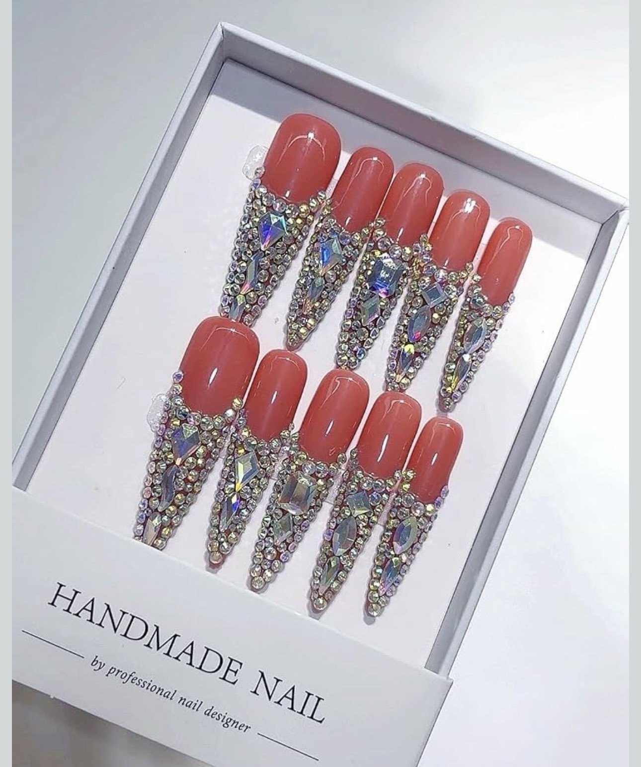 Handmade Nail Coral Pink Press On Nails(Medium size)