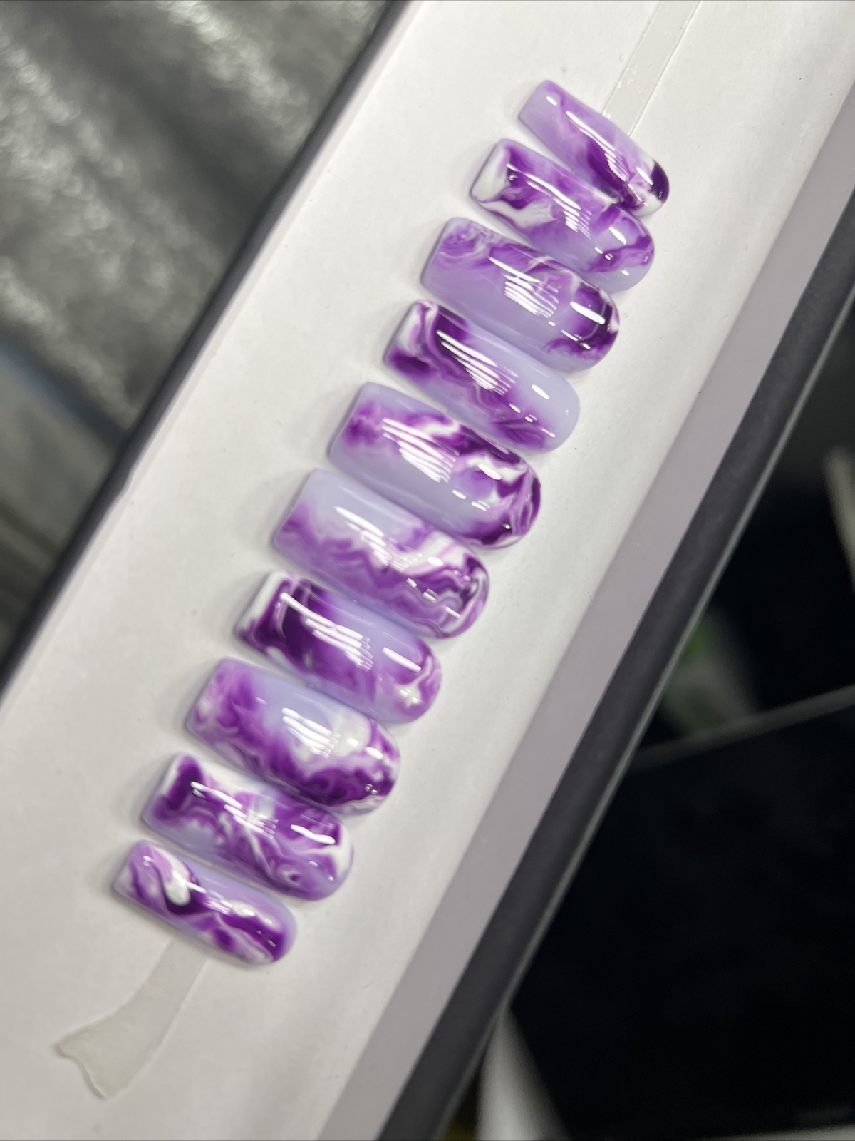 🔥CUSTOM Gel Press On False Nails, Purple Marble, 10p set,Medium Square W Kit