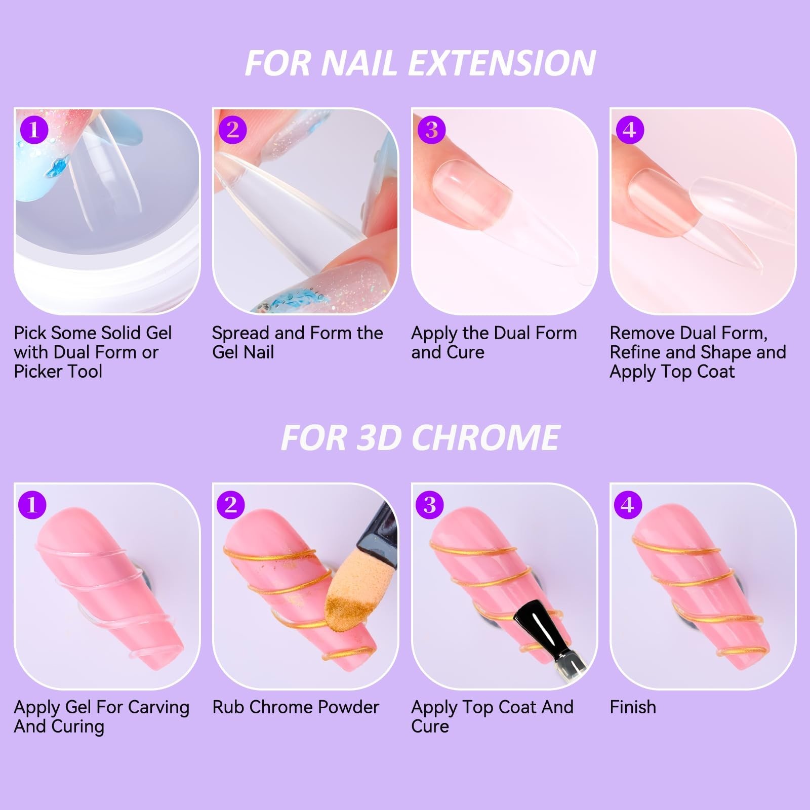 3D Gel Nail Art Starter Kit – Clear & White Sculpting Gel, Non-Sticky Molding Gl